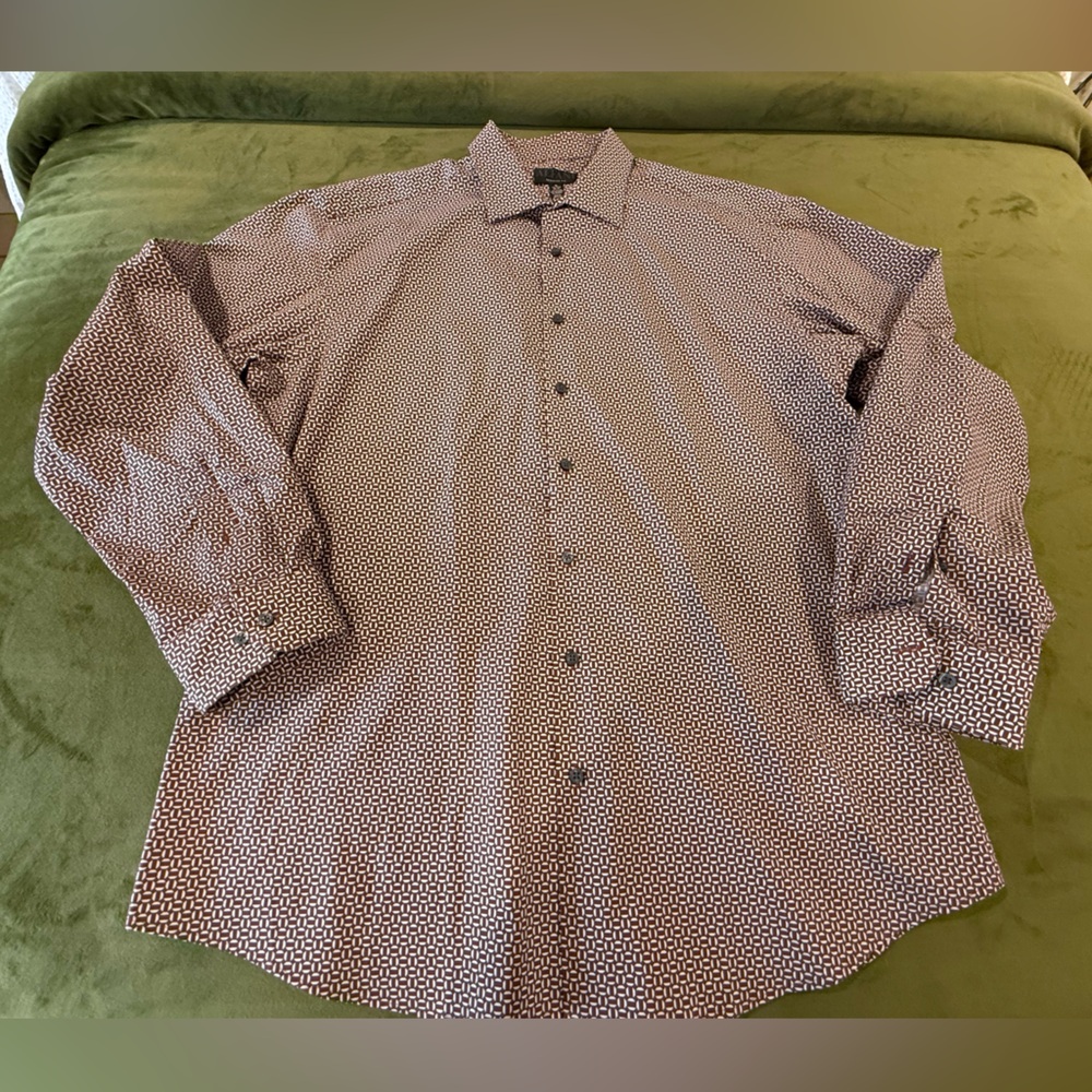 Alfani Maroon White Geometric Button-Down Shirt .. sz XL (17.5”)